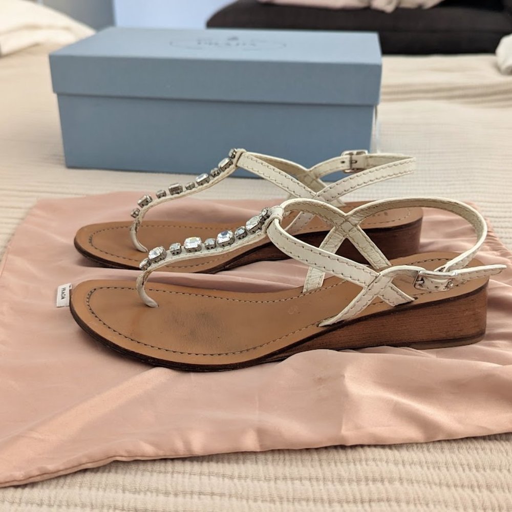 Prada leather crystal embellishments slingback sandals - Picture 2 of 6